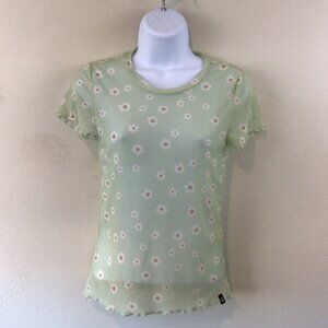 Volcom Sheer Mint Green Daisy Floral Print Shirt 90s Style